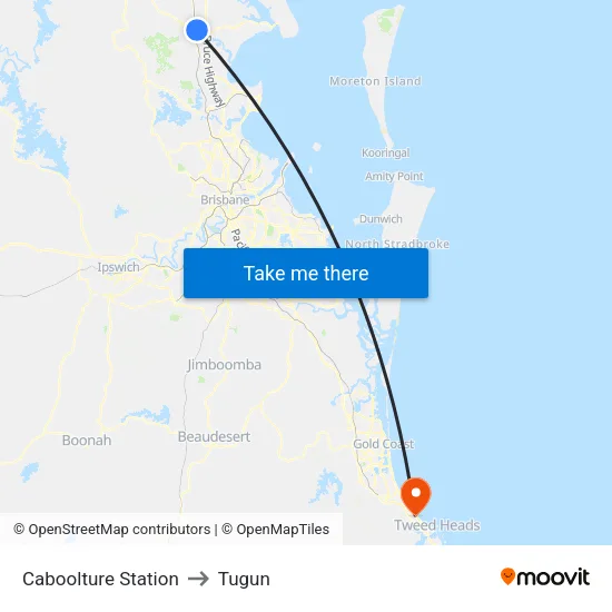 Caboolture Station to Tugun map