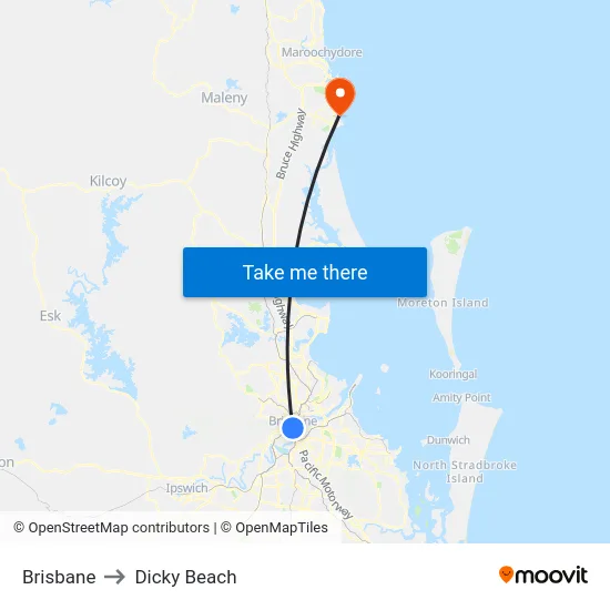 Brisbane to Dicky Beach map