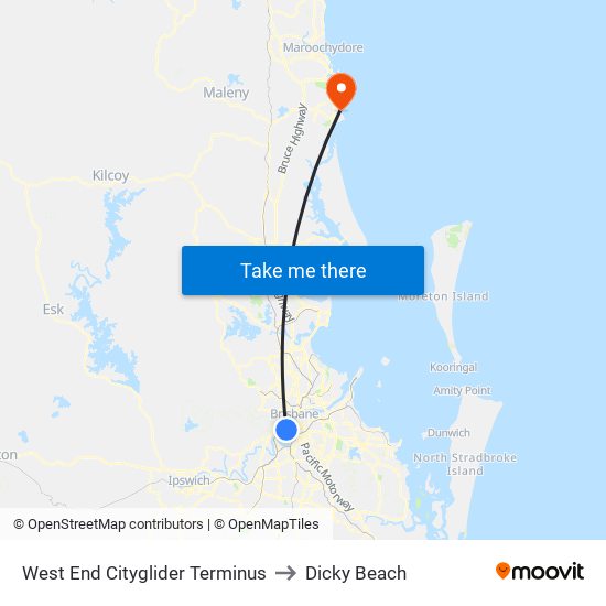 West End Cityglider Terminus to Dicky Beach map