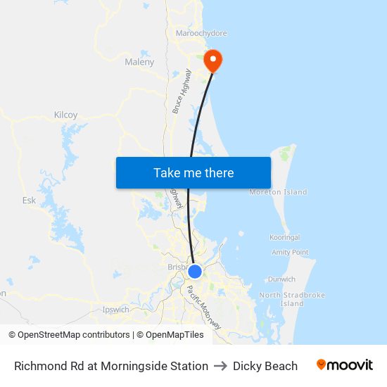 Richmond Rd at Morningside Station to Dicky Beach map