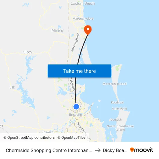 Chermside Shopping Centre Interchange H to Dicky Beach map