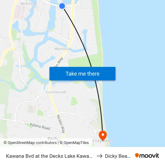 Kawana Bvd at the Decks Lake Kawana to Dicky Beach map