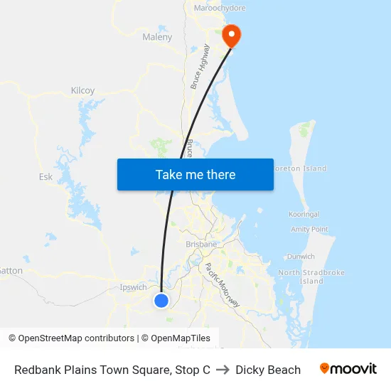 Redbank Plains Town Square, Stop C to Dicky Beach map