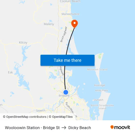 Wooloowin Station - Bridge St to Dicky Beach map