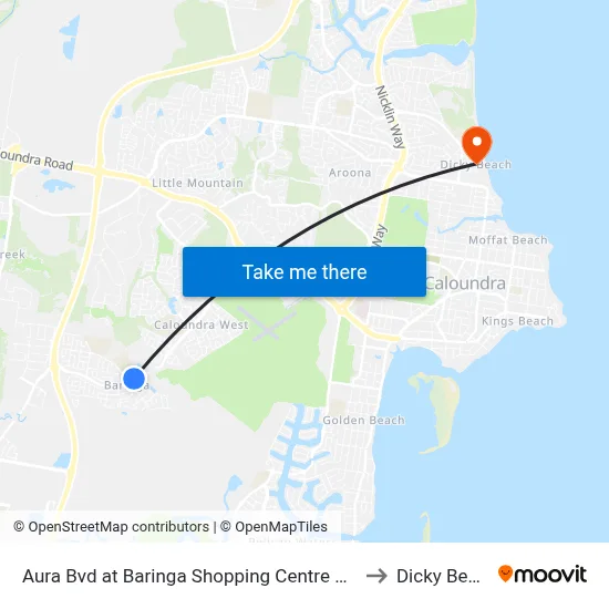 Aura Bvd at Baringa Shopping Centre Stop A to Dicky Beach map