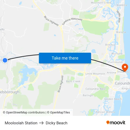 Mooloolah Station to Dicky Beach map