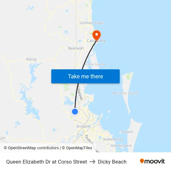 Queen Elizabeth Dr at Corso Street to Dicky Beach map