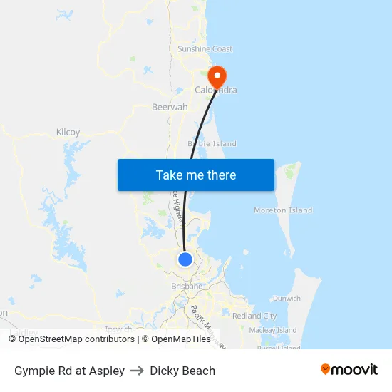 Gympie Rd at Aspley to Dicky Beach map