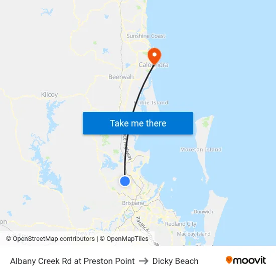 Albany Creek Rd at Preston Point to Dicky Beach map