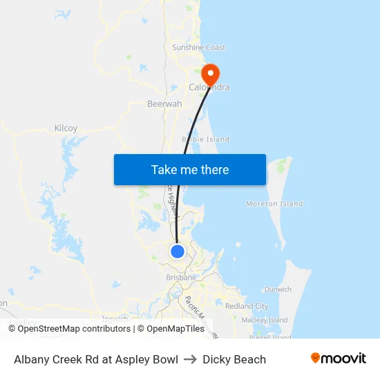 Albany Creek Rd at Aspley Bowl to Dicky Beach map