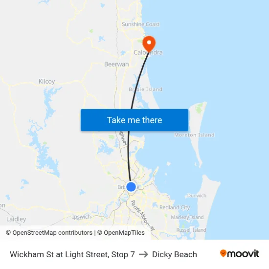Wickham St at Light Street, Stop 7 to Dicky Beach map