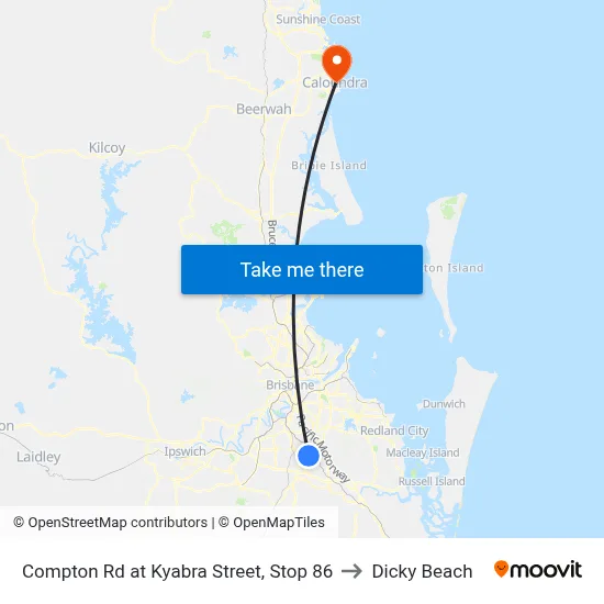 Compton Rd at Kyabra Street, Stop 86 to Dicky Beach map