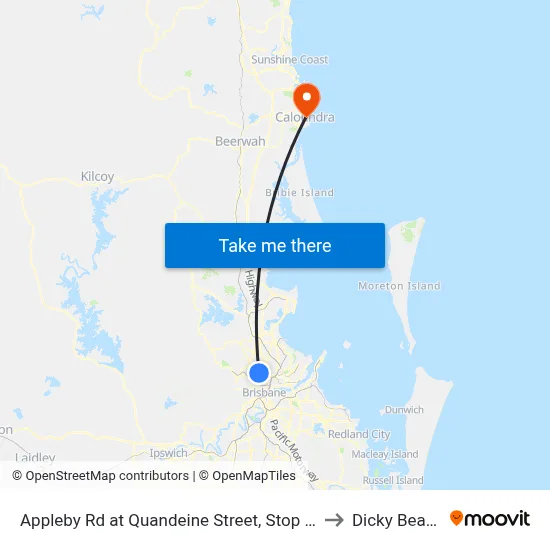 Appleby Rd at Quandeine Street, Stop 34 to Dicky Beach map