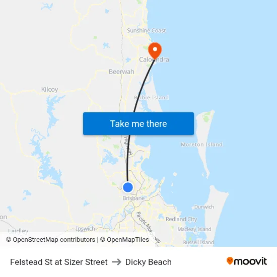 Felstead St at Sizer Street to Dicky Beach map