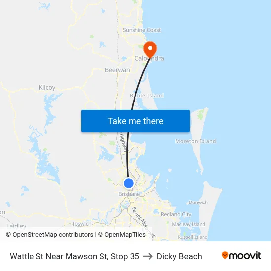 Wattle St Near Mawson St, Stop 35 to Dicky Beach map