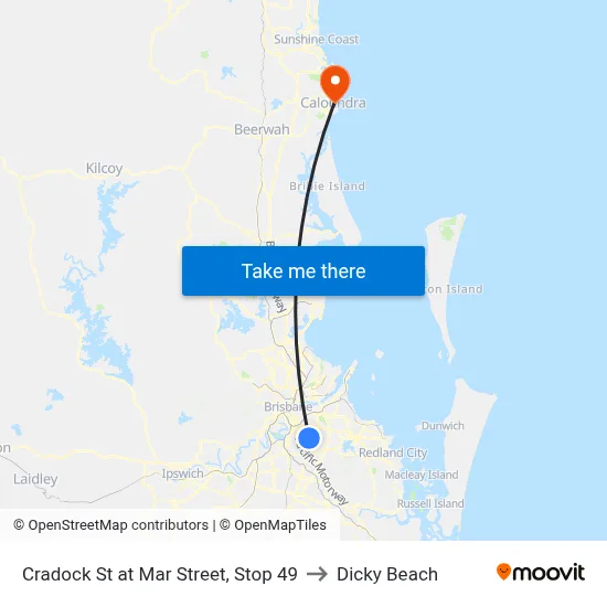 Cradock St at Mar Street, Stop 49 to Dicky Beach map