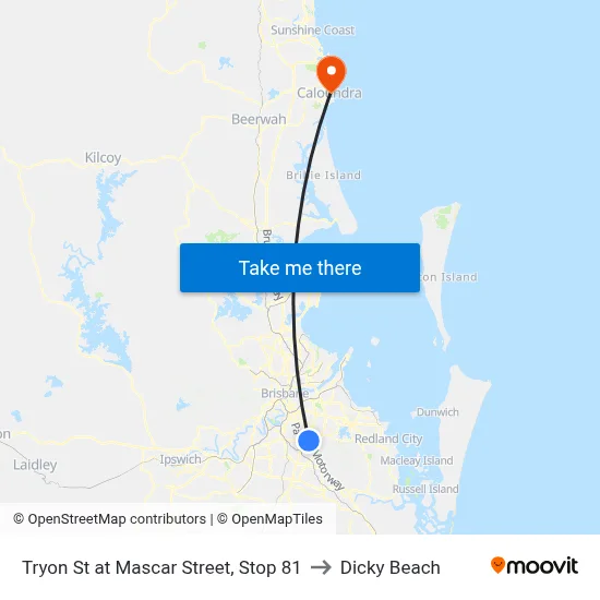 Tryon St at Mascar Street, Stop 81 to Dicky Beach map
