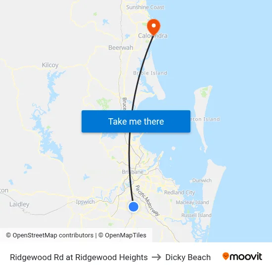 Ridgewood Rd at Ridgewood Heights to Dicky Beach map