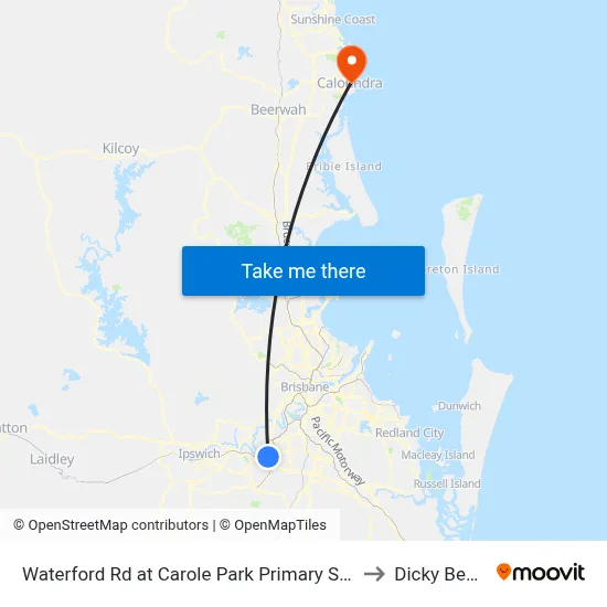 Waterford Rd at Carole Park Primary School to Dicky Beach map