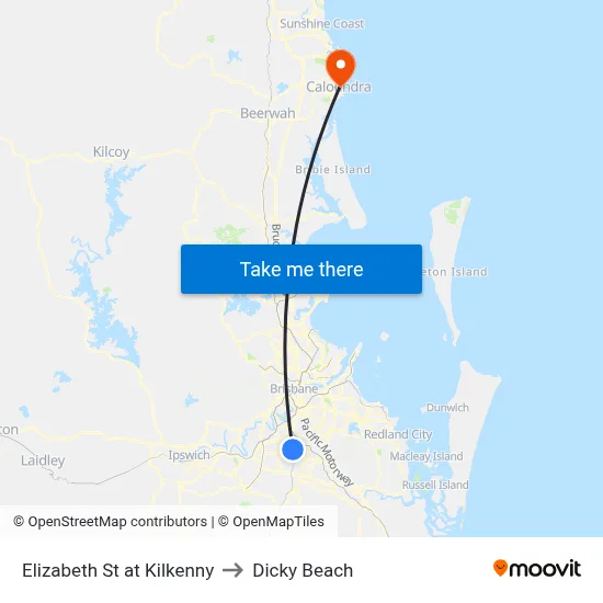 Elizabeth St at Kilkenny to Dicky Beach map