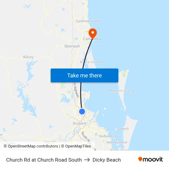 Church Rd at Church Road South to Dicky Beach map