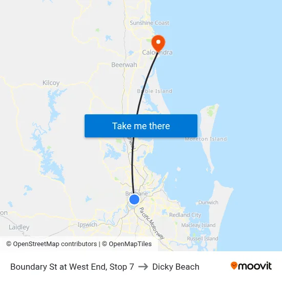 Boundary St at West End, Stop 7 to Dicky Beach map