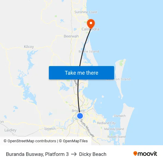 Buranda Busway, Platform 3 to Dicky Beach map