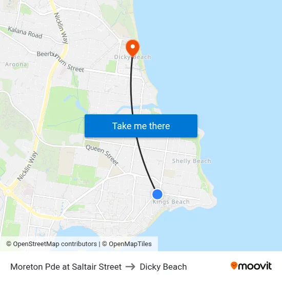 Moreton Pde at Saltair Street to Dicky Beach map