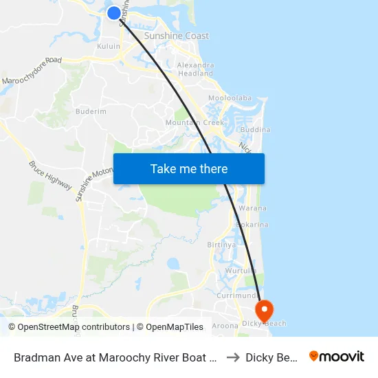 Bradman Ave at Maroochy River Boat Ramp to Dicky Beach map