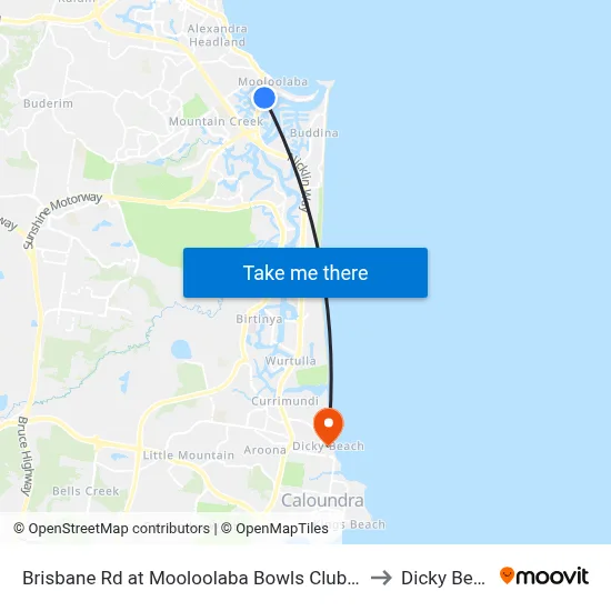Brisbane Rd at Mooloolaba Bowls Club Closed to Dicky Beach map