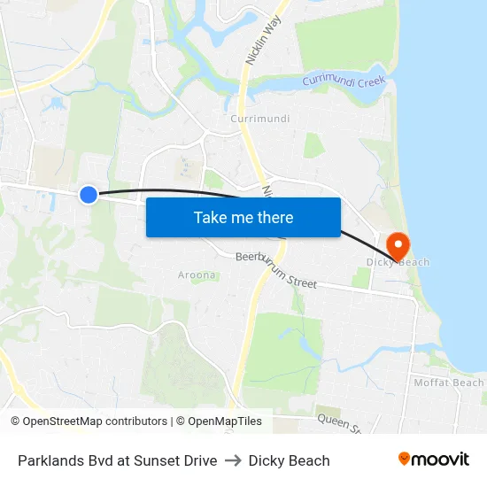 Parklands Bvd at Sunset Drive to Dicky Beach map