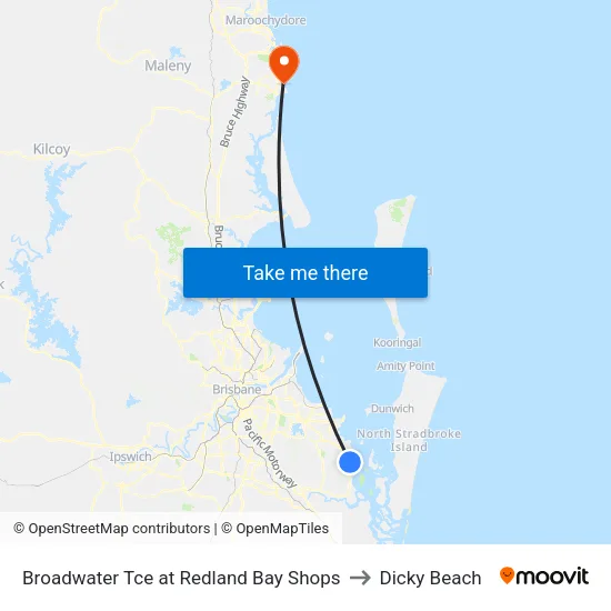 Broadwater Tce at Redland Bay Shops to Dicky Beach map