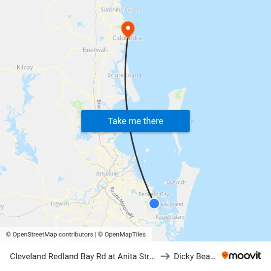 Cleveland Redland Bay Rd at Anita Street to Dicky Beach map