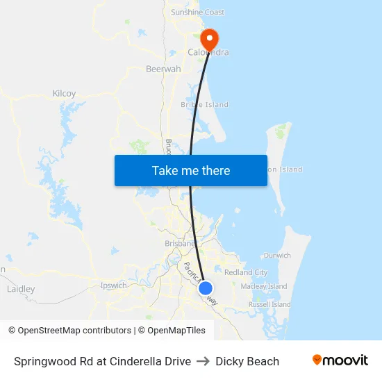 Springwood Rd at Cinderella Drive to Dicky Beach map