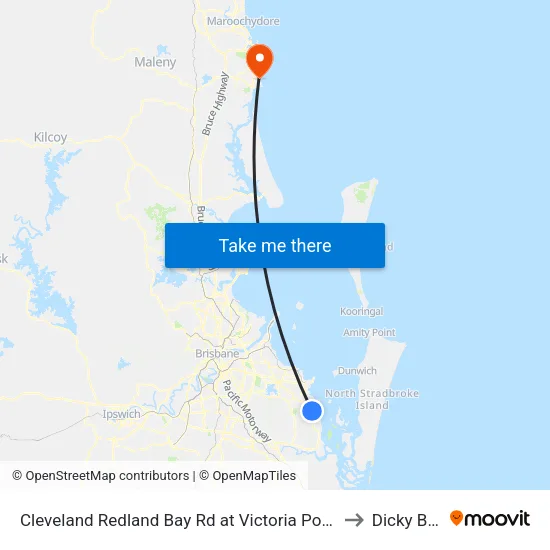 Cleveland Redland Bay Rd at Victoria Point High School to Dicky Beach map