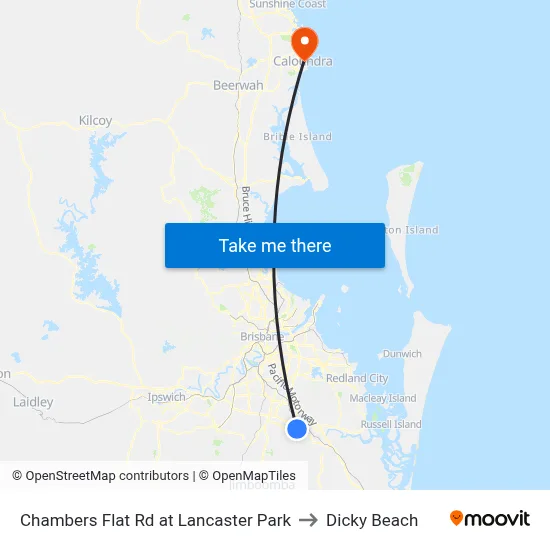 Chambers Flat Rd at Lancaster Park to Dicky Beach map