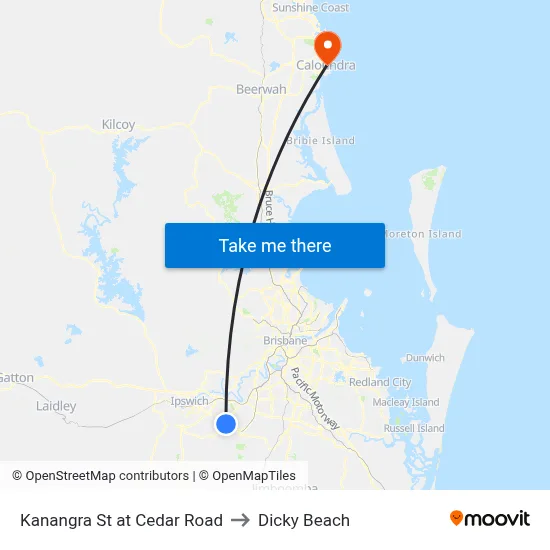 Kanangra St at Cedar Road to Dicky Beach map