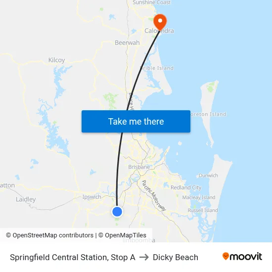 Springfield Central Station, Stop A to Dicky Beach map
