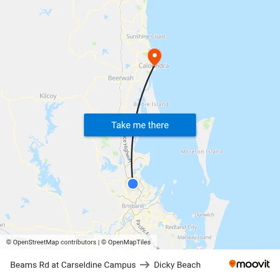 Beams Rd at Carseldine Campus to Dicky Beach map