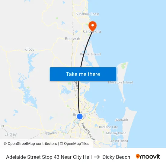 Adelaide Street Stop 43 Near City Hall to Dicky Beach map