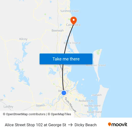 Alice Street Stop 102 at George St to Dicky Beach map