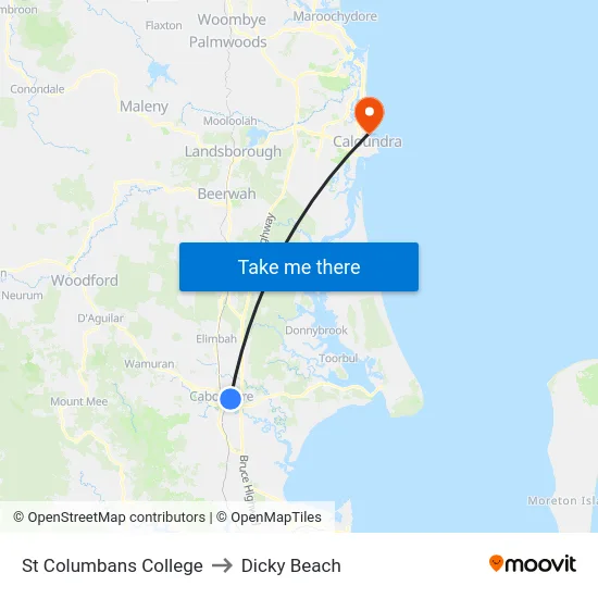 St Columbans College to Dicky Beach map