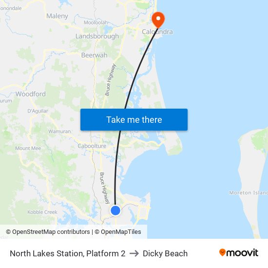 North Lakes Station, Platform 2 to Dicky Beach map