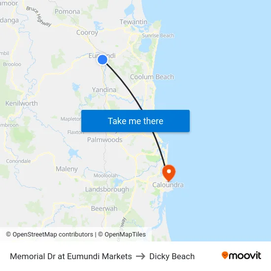 Memorial Dr at Eumundi Markets to Dicky Beach map