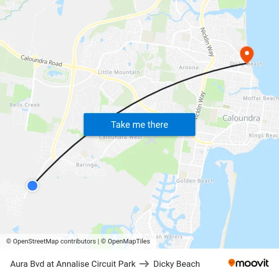 Aura Bvd at Annalise Circuit Park to Dicky Beach map