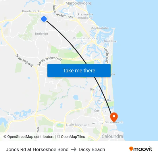 Jones Rd at Horseshoe Bend to Dicky Beach map