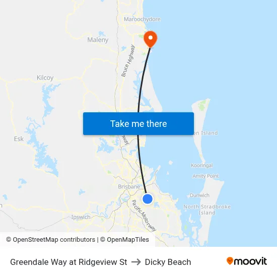 Greendale Way at Ridgeview St to Dicky Beach map