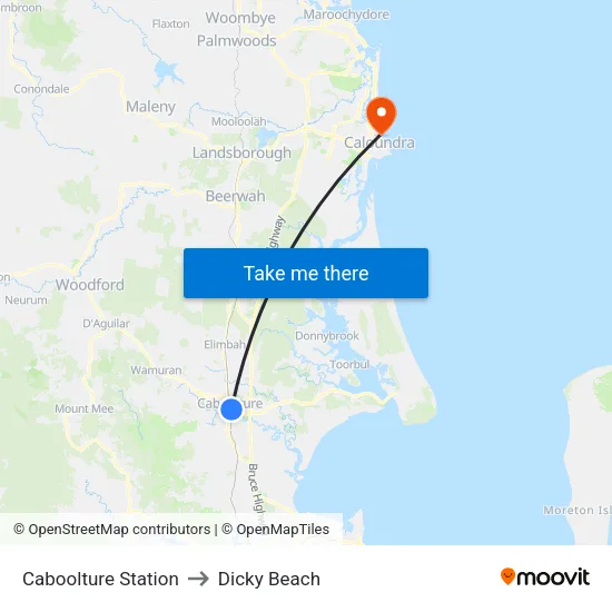 Caboolture Station to Dicky Beach map