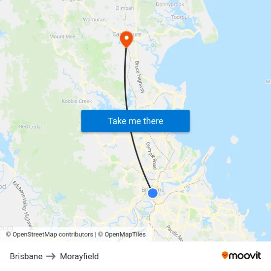 Brisbane to Morayfield map