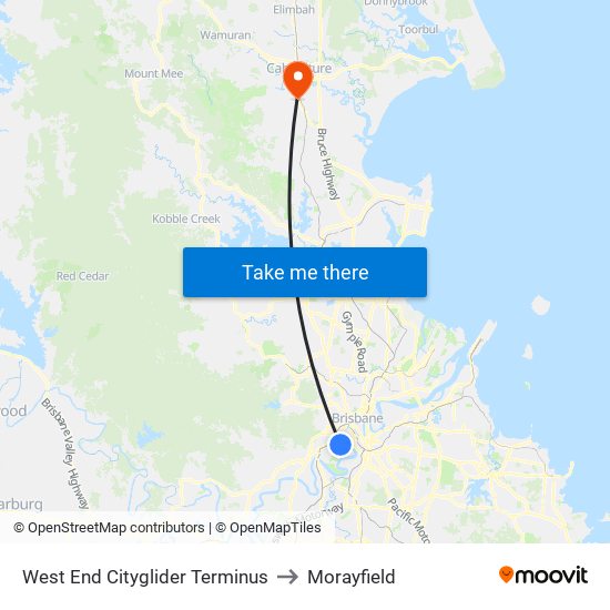 West End Cityglider Terminus to Morayfield map